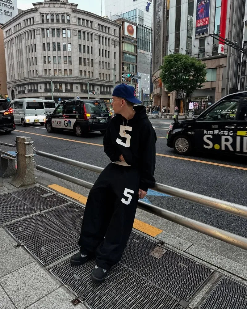Nouveau américain rétro classique Harajuku gris sweat à capuche haute rue à la mode Streetwear hommes costume Hip Hop décontracté ample pantalons de survêtement femmes