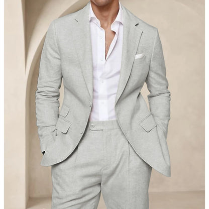 Costume deux pièces en lin pour hommes, Cool, respirant, élégant, mode, Design Slim, robe de mariée, vêtements de travail, confortable, nouveau, été