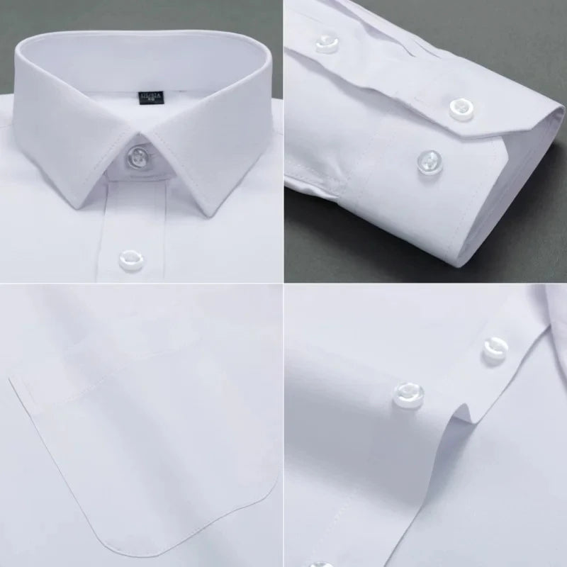 Nouveau coton hommes classique à manches longues robe chemise poche régulière coupe formelle affaires travail bureau décontracté bouton blanc chemises sociales