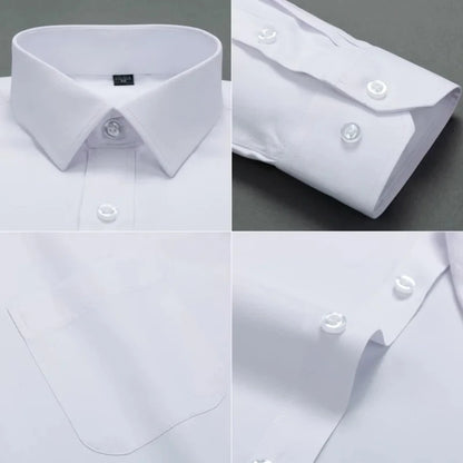 Nouveau coton hommes classique à manches longues robe chemise poche régulière coupe formelle affaires travail bureau décontracté bouton blanc chemises sociales