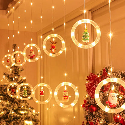 Rideau lumineux de noël en forme d'étoile du père noël, prise USB, guirlande de fête de vacances, pour la maison, la chambre à coucher, la décoration de fenêtre