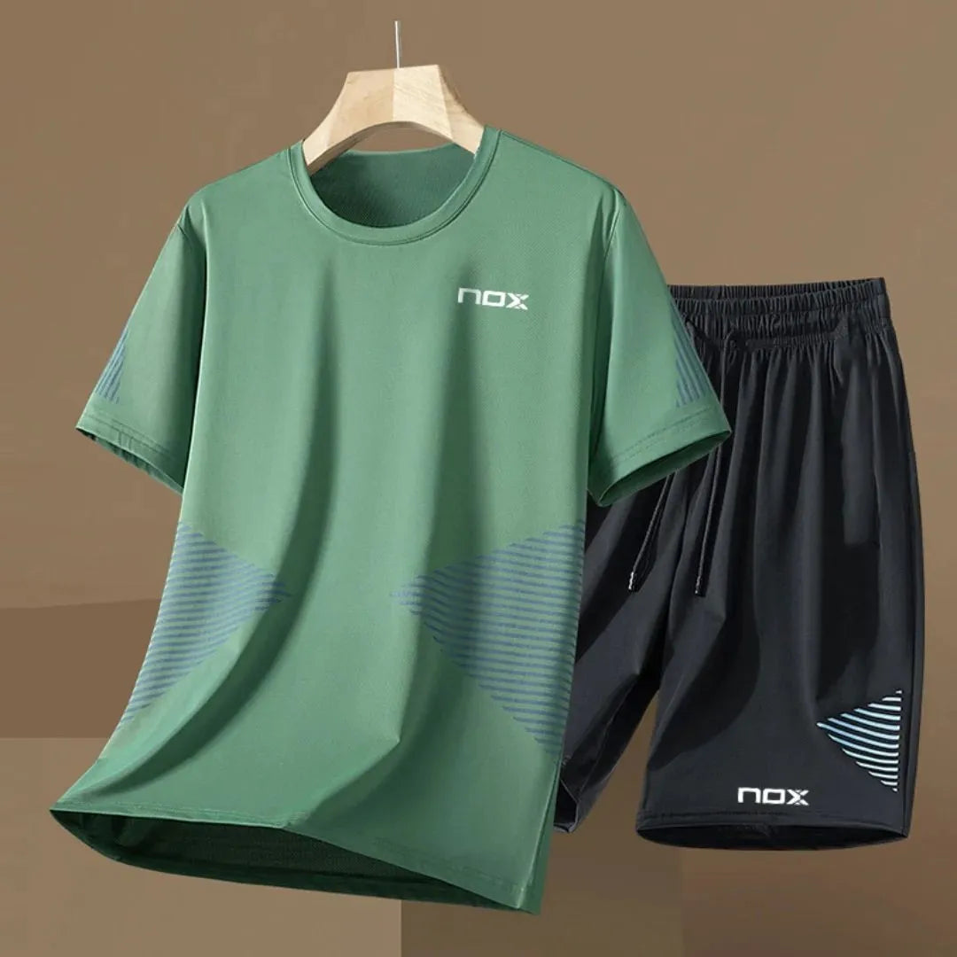 2025 nouveaux hommes été tennis formation lettre imprimer micro élastique respirant col rond T-shirt ensemble short et haut vêtements de sport en plein air