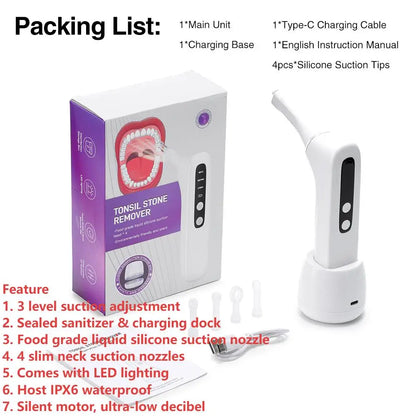 Dissolvant visuel électrique de pierre d'amygdale Kit d'élimination de pierre d'amygdale vide avec seringue d'irrigation aspiration instantanée pierre d'amygdale Remova