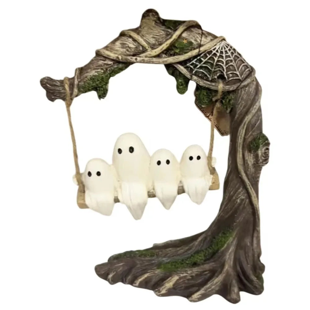 Fantôme sur balançoire sur le thème d'halloween, Statue artisanale