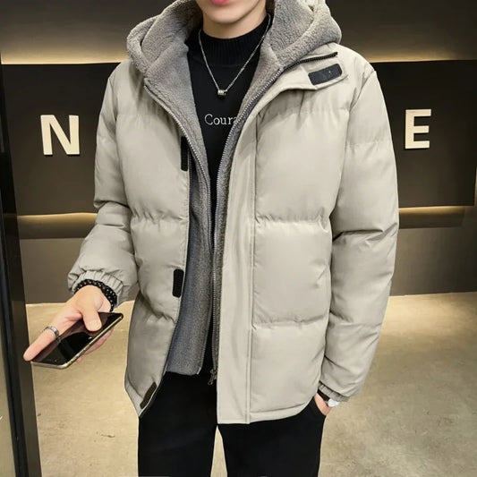 Parka à capuche doublée de sourire pour hommes, manteau de rembourrage long, veste chaude d'extérieur, vêtements de neige, mode d'hiver, nouveau, 2024