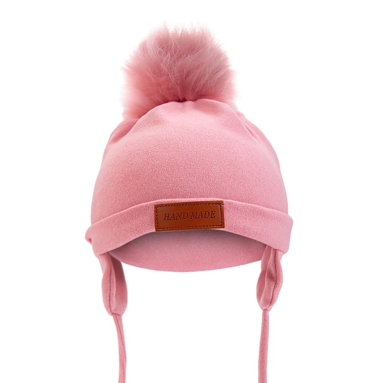 Couleur unie pompon infantile fille garçon chapeau Imitation cachemire bébé oreille Protection casquette automne hiver chaud enfant en bas âge enfants laçage Beanie