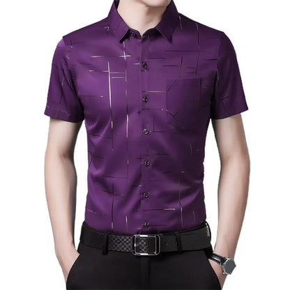 Chemise Soyeuse à Manches Courtes pour Homme, Tenue d'Affaires, Col Rabattu, Décontractée