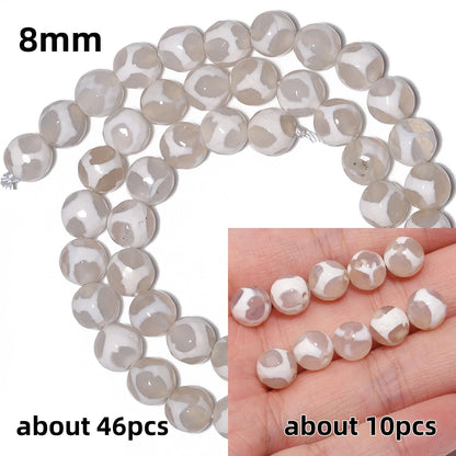 Perles rondes en agate Dzi naturelle, prière tibétaine, prairie mystique, perles pour bijoux, bricolage exécutif, accessoires de bracelet vintage, 6mm, 8mm, 10mm