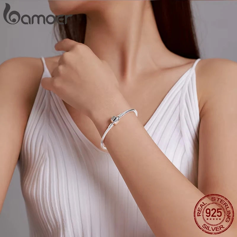 BAMOER – Bracelet en argent Sterling 100% authentique avec chaîne serpent pour femme, bijoux de luxe, 17-22CM, PAS902, meilleure vente