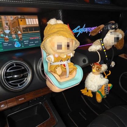Labubu – siège de voiture de deuxième génération, siège de sécurité pour fête assise, accessoires de sortie d'air, stockage des dollars de voiture, cadeau pour ventilateur Labubu