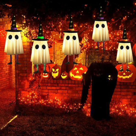 Fantômes suspendus d'Halloween, décorations d'Halloween Fantômes suspendus en plein air avec chapeau de sorcière pour cour, patio, jardin, arbre à l'extérieur