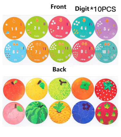 Puzzle Double face 36 pièces pour enfants, Puzzle d'animaux à chiffres de lettres, Puzzle circulaire, apprentissage des lettres anglaises, des chiffres et des mots