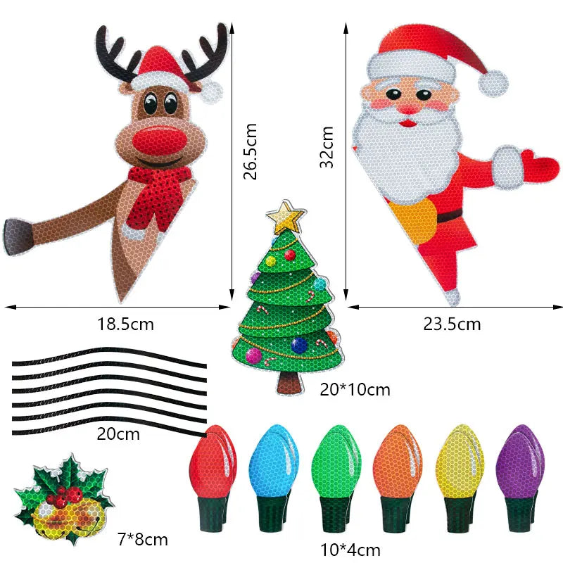 Décoration de réfrigérateur de voiture de noël, ampoule réfléchissante, aimants en forme de lumière, autocollants, fils magnétiques, ensemble d'ornements, décoration de maison de noël