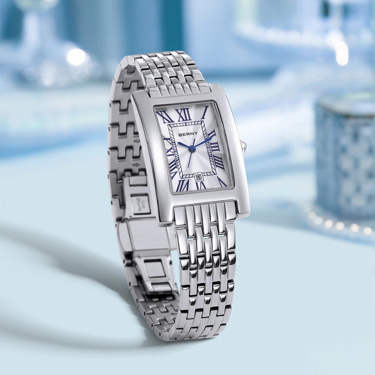 BERNY montre carrée pour femmes Quartz mode dames montre-bracelet saphir luxe chiffre romain Date décontracté Rectangle femmes montres