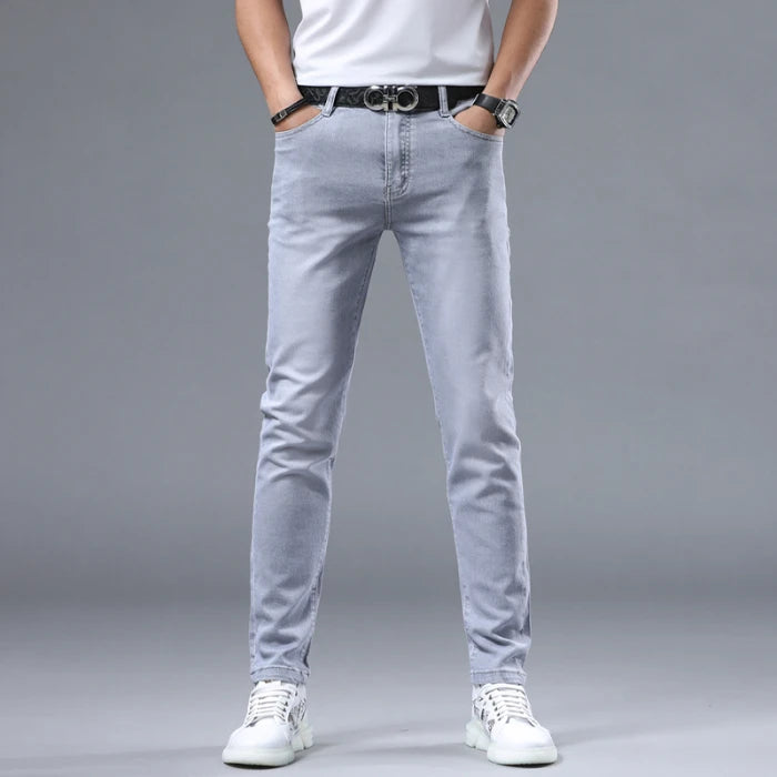 Jeans pour Homme, Pantalon Décontracté, Simple, Slim, Petits Pieds, Tendance, artificiel astique, Polyvalent, Haut de Gamme, Gris Clair, Nouvelle Collection Printemps et Été 2024