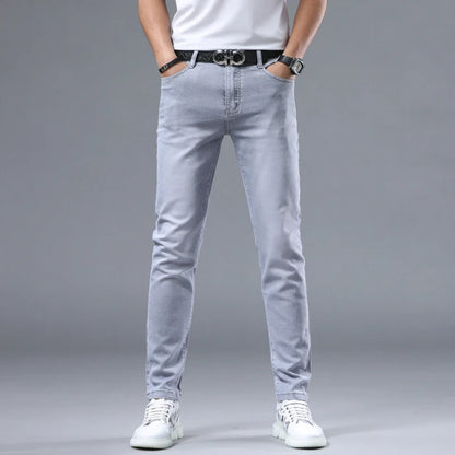 Jeans pour Homme, Pantalon Décontracté, Simple, Slim, Petits Pieds, Tendance, artificiel astique, Polyvalent, Haut de Gamme, Gris Clair, Nouvelle Collection Printemps et Été 2024