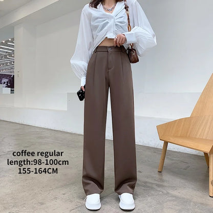 Pantalon décontracté taille haute pour femmes, jambes larges, ample, longueur au sol, costumes blancs, pantalons longs pour dames, nouvelle collection printemps automne