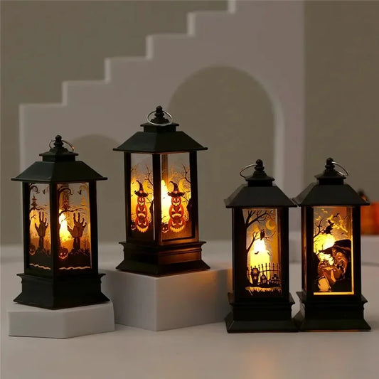 Décorations d'Halloween LED bougie Vintage château de sorcière citrouille fantôme suspendu LED lanterne lampe Halloween fête décor fournitures