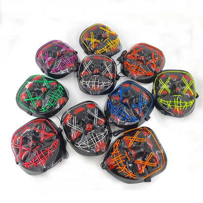 Masque d'horreur lettre V d'halloween et gants colorés, masque lumineux effrayant sans fil pour hommes et femmes, fournitures de costumes de fête de Festival