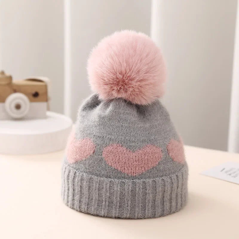 Bonnet épais en acrylique pour tout-petits, chapeaux pour bébés filles, chaud, mignon, coeur, nouveau-né, 0-12 mois, automne, hiver, nouveau, 2023