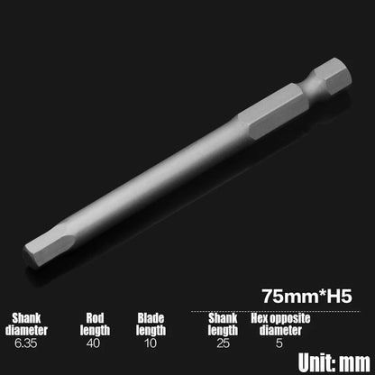 Foret Allen à tête hexagonale H2-H10, 75mm, 150mm, 200mm, embout de tournevis hexagonal électrique, tête de lot magnétique, tournevis à percussion, 1 pièce