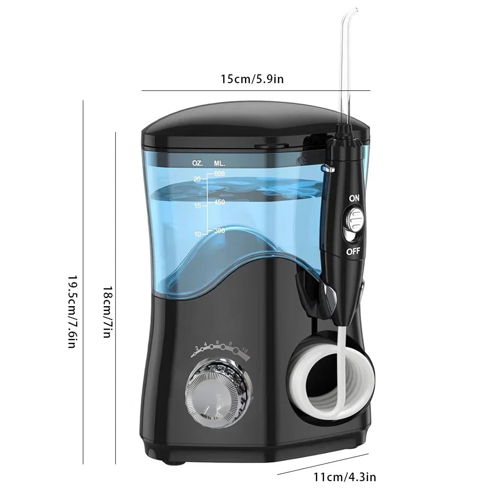 Hydropulseur professionnel 600ML avec 7 buses, irrigateur buccal à haute impulsion pour le blanchiment des dents, les accolades, les Implants, soins des gencives portables