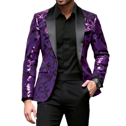 Vêtements d'extérieur pour performance sur scène à bouton unique orné de paillettes brillantes en bleu or vert violet Options pour veste de costume rouge pour hommes