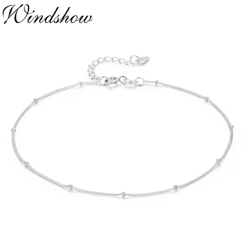 Bracelet de cheville fin en argent regardé 925 pour femme, perle gourmette, bijoux de pied pour fille, bracelet de jambe, pieds nus, migrant illera, 22 + 3cm