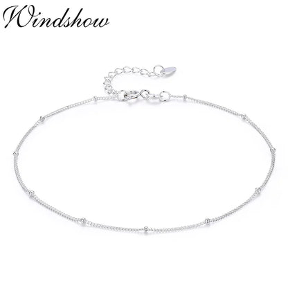Bracelet de cheville fin en argent regardé 925 pour femme, perle gourmette, bijoux de pied pour fille, bracelet de jambe, pieds nus, migrant illera, 22 + 3cm