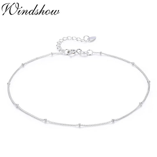 Bracelet de cheville fin en argent regardé 925 pour femme, perle gourmette, bijoux de pied pour fille, bracelet de jambe, pieds nus, migrant illera, 22 + 3cm