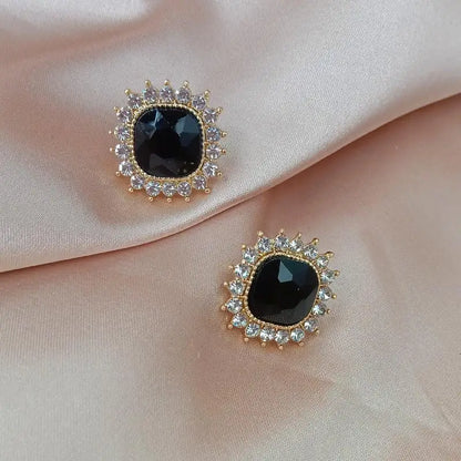 Boucles d'oreilles rondes en argent S925, strass assortis avec tout, simples, goutte d'eau noire,