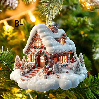 Ornements de Noël en acrylique pour la décoration de la maison, château de neige, maison, cadeau de nouvel an