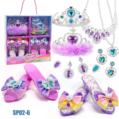 Ensemble de jouets de déguisement de princesse avec chaussures en cristal, collier, boucles d'oreilles et boîte à bijoux pour enfants – Idée pour fêtes d'anniversaire et récréation