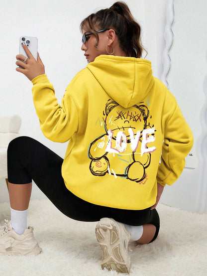 Graffiti ligne ours Simple imprimé femme à capuche Harajuku s-xxl sweat mode décontracté rue à capuche automne chaud Streetwear femmes
