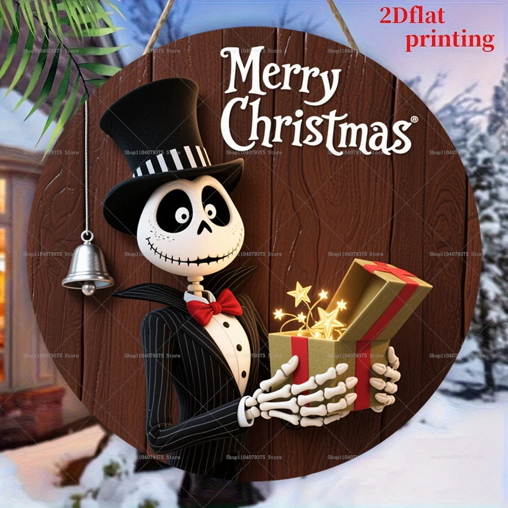 Joyeux noël le cauchemar avant noël Logo personnalisé rond en bois suspendu signe porte d'entrée mur vacances décoration