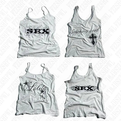 Haut court vintage à imprimé graphique esthétique, mode grunge gothique, haut précieux Y2k, streetwear, hip hop décontracté, slim, glaEMO