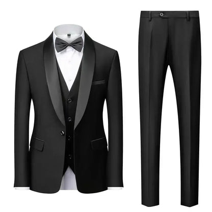 Ensemble 3 pièces pour hommes pour mariage, blazers élégants, col nœud, veste de luxe, pantalon, manteau formel, robe moulante, haute qualité