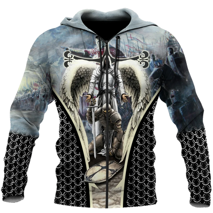 Sweat à capuche à fermeture éclair pour hommes, imprimé croix de jésus en 3D, dieu, Cool, Harajuku, chevaliers templiers, pull à manches longues pour hommes, nouvelle collection automne et hiver