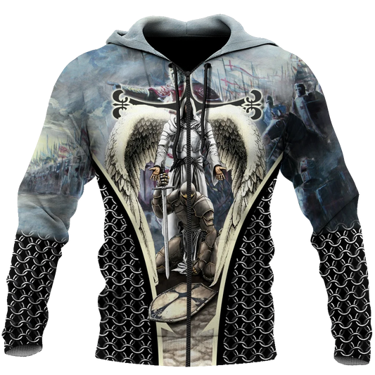 Sweat à capuche à fermeture éclair pour hommes, imprimé croix de jésus en 3D, dieu, Cool, Harajuku, chevaliers templiers, pull à manches longues pour hommes, nouvelle collection automne et hiver