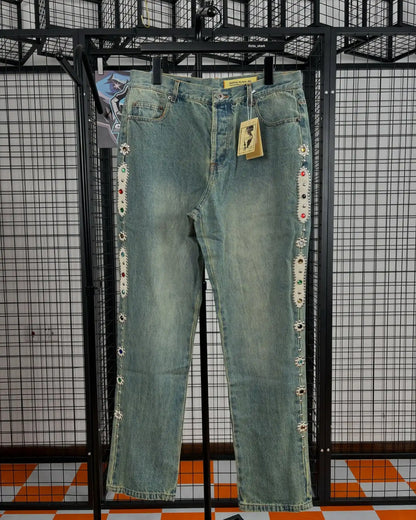 Streetwear Vintage bijou strass jean Y2K vêtements hommes femmes Hip Hop lavé Baggy jean taille basse pantalon à jambes larges