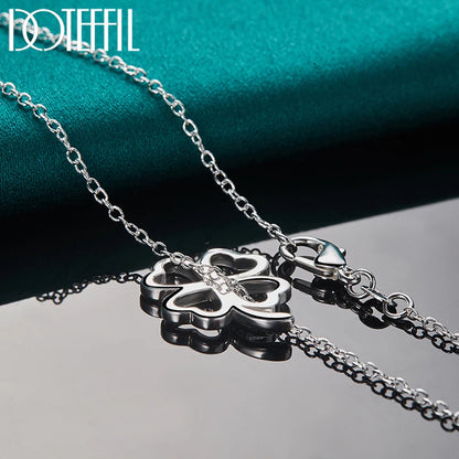 DOTEFFIL 925 argent Sterling trèfle à quatre feuilles chaîne collier Bracelet boucle d'oreille ensemble pour femme mariage fiançailles bijoux de mode