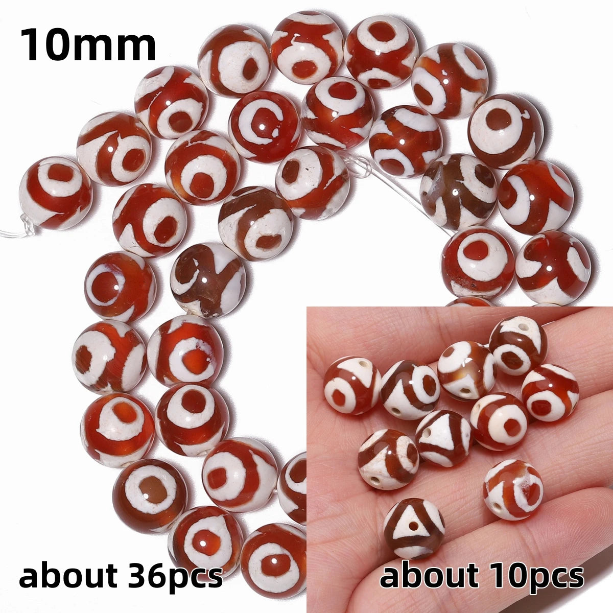 Perles rondes en agate Dzi naturelle, prière tibétaine, prairie mystique, perles pour bijoux, bricolage exécutif, accessoires de bracelet vintage, 6mm, 8mm, 10mm
