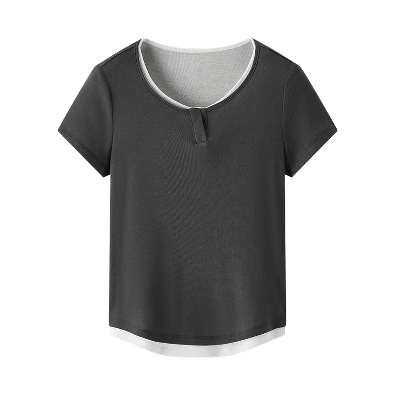 SEMIR-T-Shirt à Manches Courtes pour Femme, Pull Court, Élégant, Décontracté, Faux Deux Pièces, Slim Fit, Top Minimaliste, Nouvelle Collection Été 2025