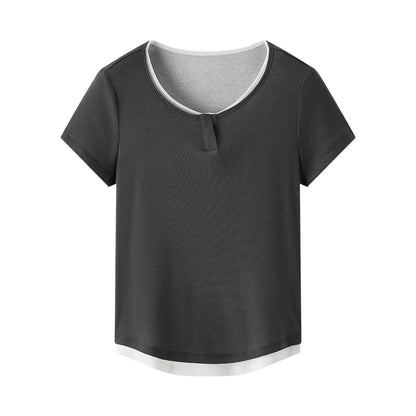 SEMIR-T-Shirt à Manches Courtes pour Femme, Pull Court, Élégant, Décontracté, Faux Deux Pièces, Slim Fit, Top Minimaliste, Nouvelle Collection Été 2025