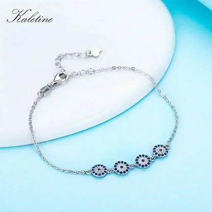 Nouveau Mode Turquie Chanceux Hamsa Quatre Mini Evil Eye Véritable 925 En Argent Sterling Bracelet