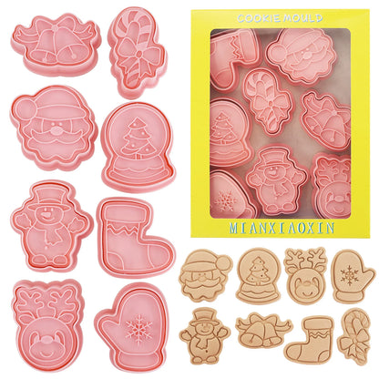 Emporte-pièces de noël, 8 pièces, Design de renne 3d, timbres à biscuits, outils de cuisson de flocons de neige, moules à biscuits en gaufrage