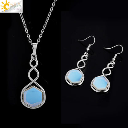 CSAlbaneParure de bijoux en pierre naturelle pour femme, boucles d'oreilles, collier, hexagone, pendentif en cristal, acier inoxydable, accessoires de bijoux, H577
