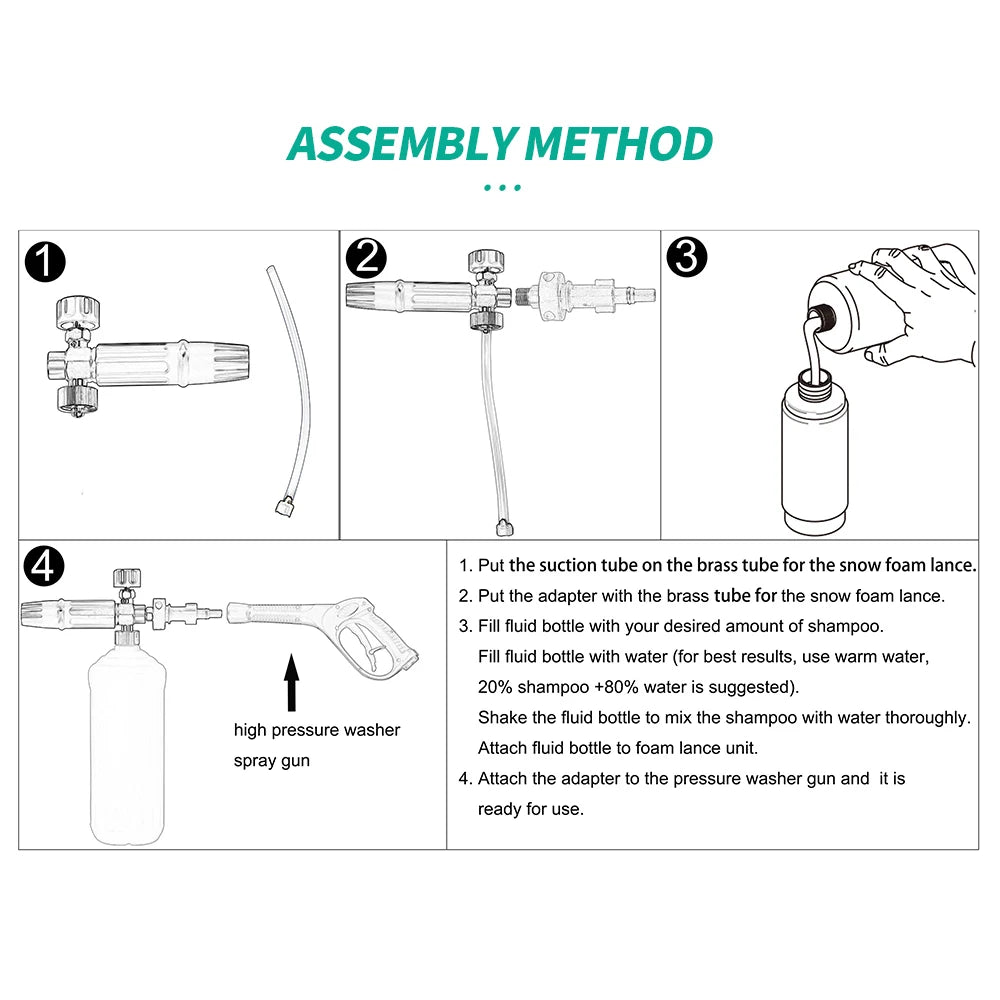 Lance à mousse de neige de 750ML pour nettoyeurs à pression de voiture KARCHER/BOSCH AQT/LAVOR, générateur de mousse de savon avec buse de pulvérisation réglable