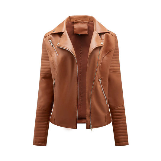 Veste de motard en cuir pour femme, manteau en peau de mouton, rouge, noir, abricot, café, fermeture éclair moto, automne, printemps, 2024
