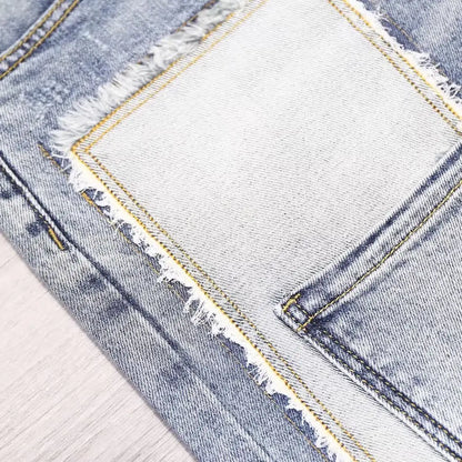 Short en denim de luxe pour hommes, vêtements de style coréen, patchwork, designer, décontracté, longueur au genou, jean court classique, été, nouveau, 2023
